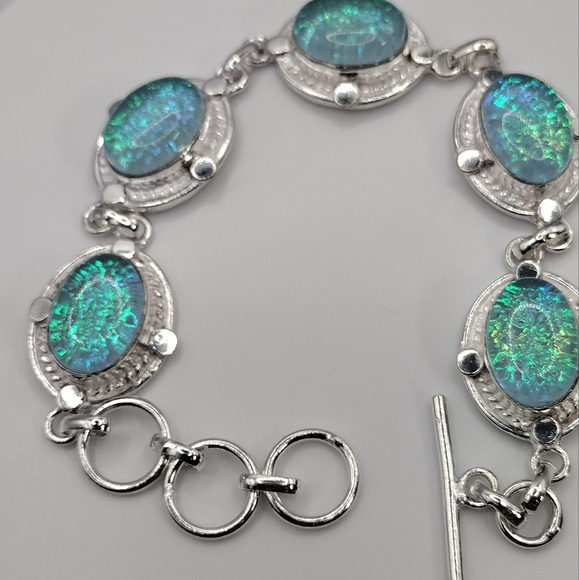 Sold elsewhere plaTriplet Opals Gemstones .925 Sterling Silver Bracelet Sz 7-8" - Picture 7 of 8